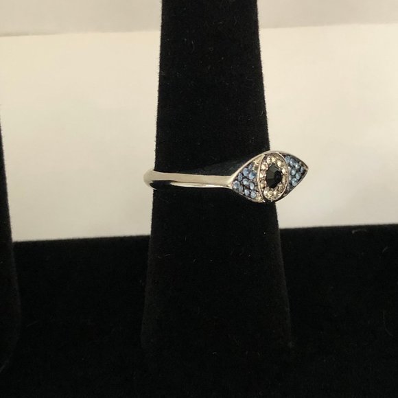 Boho Silver Evil Eye Rhinestone Ring - Picture 2 of 4